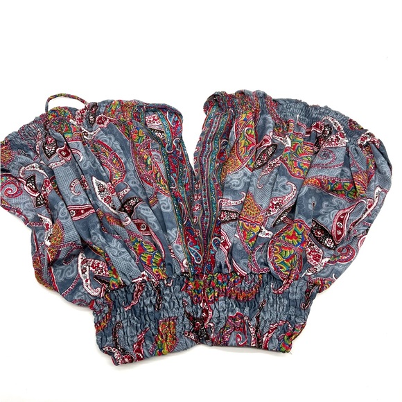 Vintage Inspired Paisley Print Smocked Crop Top - Picture 5 of 8